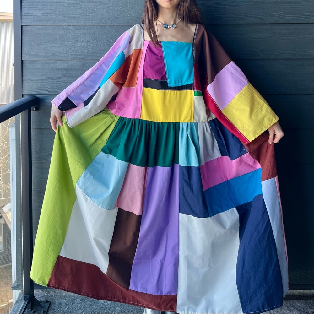 Handmade Quilted Patchwork Colorblock Dress SKU 02261 - Picture 2 of 16
